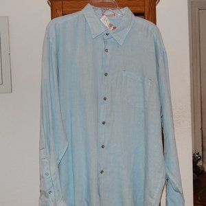 NWT $135 EQ by EQUILIBRIO Sky Blue Linen L/S Shirt  2X XXL